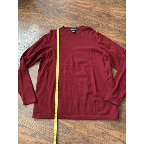 EDDIE BAUER Sweater Mens Crew Italian  Merino Wool Blend stretch Bungundy XLT - Picture 4 of 6